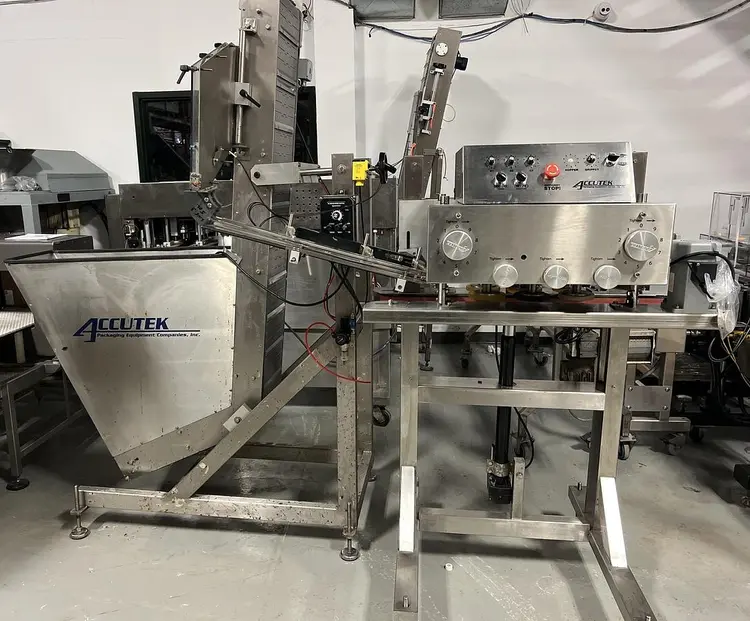 Used 2018 ACCUTEK  PACKAGING MODEL 22-500-000 (CAPPER) & 60-COE CH2 (CAP HOPPER/ELEVATOR) Cappers Quill - Automatic Inline Ontario CA | The Equipment Kings #907126