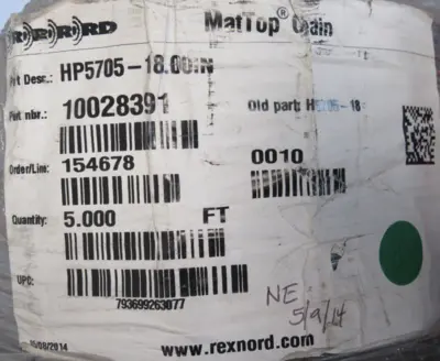 NEW REXNORD 10028391 MAT TOP CONVEYOR CHAIN 5FT x 18IN HP5705-18.00IN