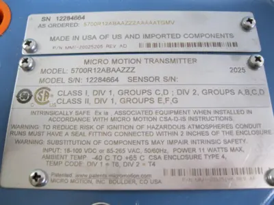 New | in-Stock Micro Motion 5700 R12 ABAAZZZ AAAAATGMV Sensors New Hampshire US | Bitter End Trading #1466019