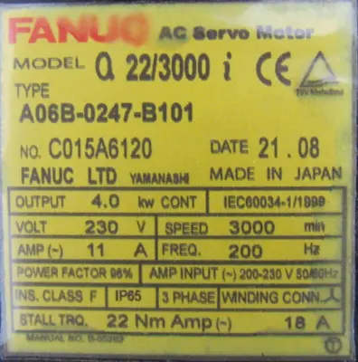 NEW FANUC A06B-0247-B101 SERVO MOTOR A22/3000I A860-2005-T301 A06B0247B101