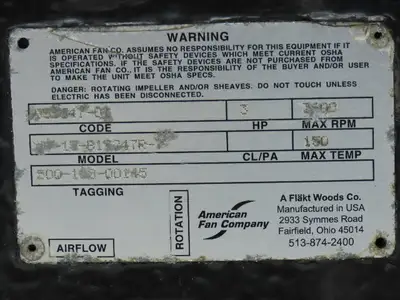 Used AMERICAN FAN _UNKNOWN_ Blowers Indiana US | Arrow Industrial #1416225