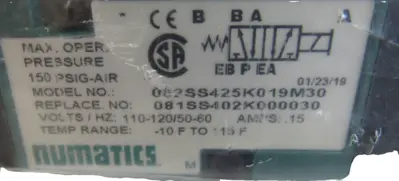 NEW NUMATICS 082SS425K019M30 SOLENOID VALVE