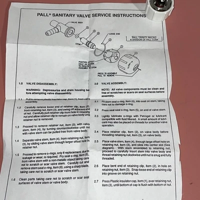 PALL SANITARY VALVE P/N 2230665 FAST SHIPPING +WARRANTY