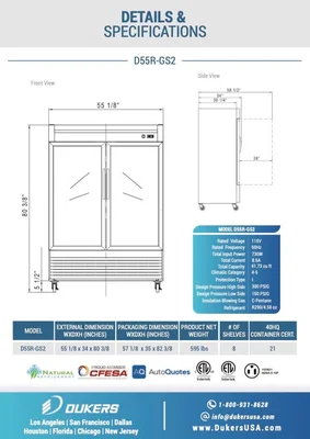 New | in-Stock Dukers New Dukers D55R-GS2 Bottom Mount Glass 2-Door Commercial Reach-in Refrigerator Display Refrigerators Illinois US | Falcon Restaurant Supply #1376294