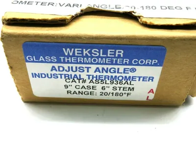 NEW WEKSLER AS5L-9-36AL GLASS THERMOMETER 9" CASE 6" STEM AS5L936AL