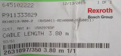 NEW REXROTH R911333829 CABLE RKH0210 3.80M