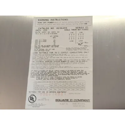 USED SQUARE D CO. HU364DS