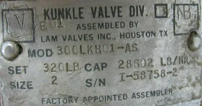 REFURBISHED KUNKLE 300LKH01-AS SAFETY RELIEF VALVE SIZE 2 320PSI 300LKH01AS