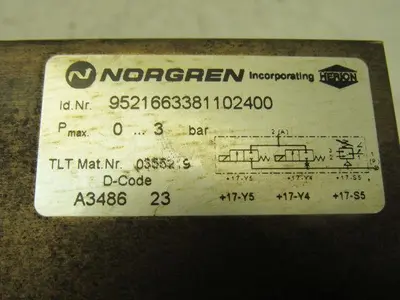 Norgren 9521663381102400 Solenoid Operated Valve Manifold Pressure Sensor 24V