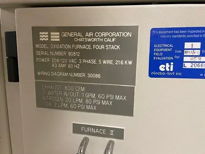 GENERAL AIR CORPORATION Model OXIDATION FURNACE, FOUR STACK