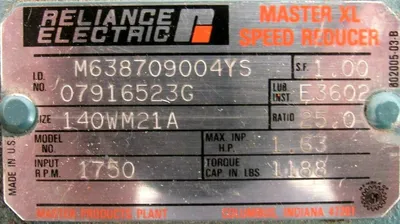 NEW RELIANCE ELECTRIC 140WM21A GEAR REDUCER 25:1 1750RPM