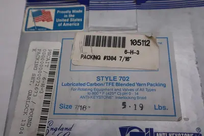 ANTI-KEYSTONE STYLE 702 LUBRICATED CARBON/TFE BLENDED YARN PACKING - STK GF501
