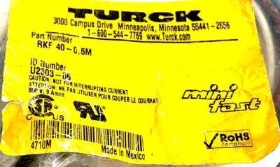 NEW TURCK RKF 40-0.5M RECEPTACLE U2303-06 RKF4005M LOT OF 2