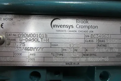 NEW BROOK CROMPTON/INVENSYS CAT. # 090W001018 MOTOR 3/4 H.P.
