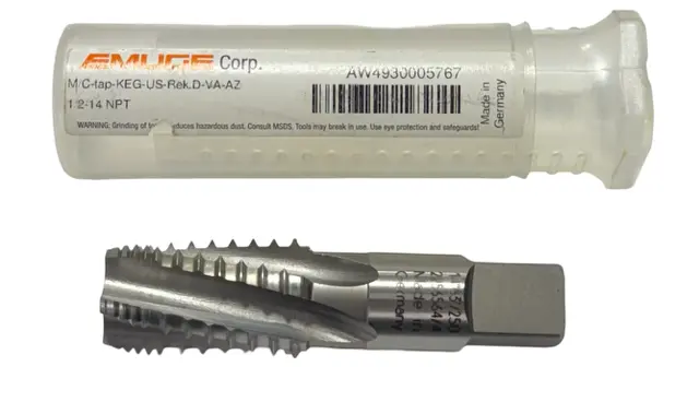 Emuge 1/2"-14 NPT Cobalt Interrupted Pipe Tap, 5FL, 2P-3P, Spiral Flute