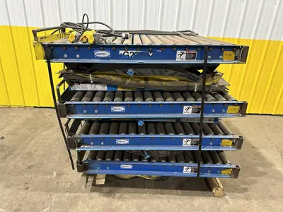 3,000 LBS X 48" X 48" ROTO-MAX HYDRAULIC SCISSOR LIFT TABLE W/ ROTARY LEWCO ROLLER CONVEYOR TOP, 110 VOLT: STOCK #20877