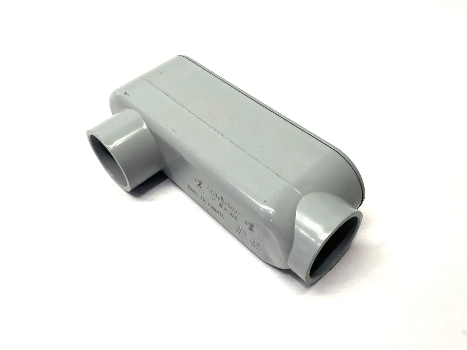 USED SCEPTER PVC CONDUIT BODY RIGHT ANGLE LINE BACK REMOVABLE COVER 1"