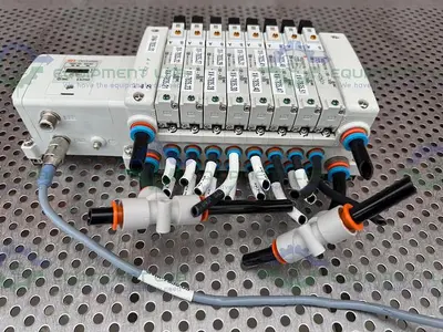 USED SMC EX-250-SDN1 INTERFACE SERIAL UNIT W/ 8 SMC VQ2A01N-5B- X65 SOLENOID VALVE