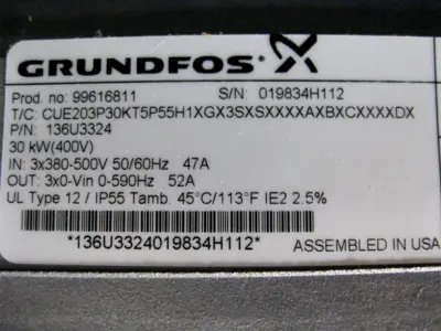 USED Grundfos CUE203P30KT5P55H1XGX3SXSXXXXAXBXCXXXXDX