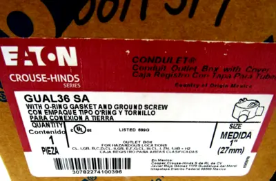 NEW EATON GUAL36 SA CONDUIT OUTLET BOX W/ O-RING, GASKET AND GROUND SCREW