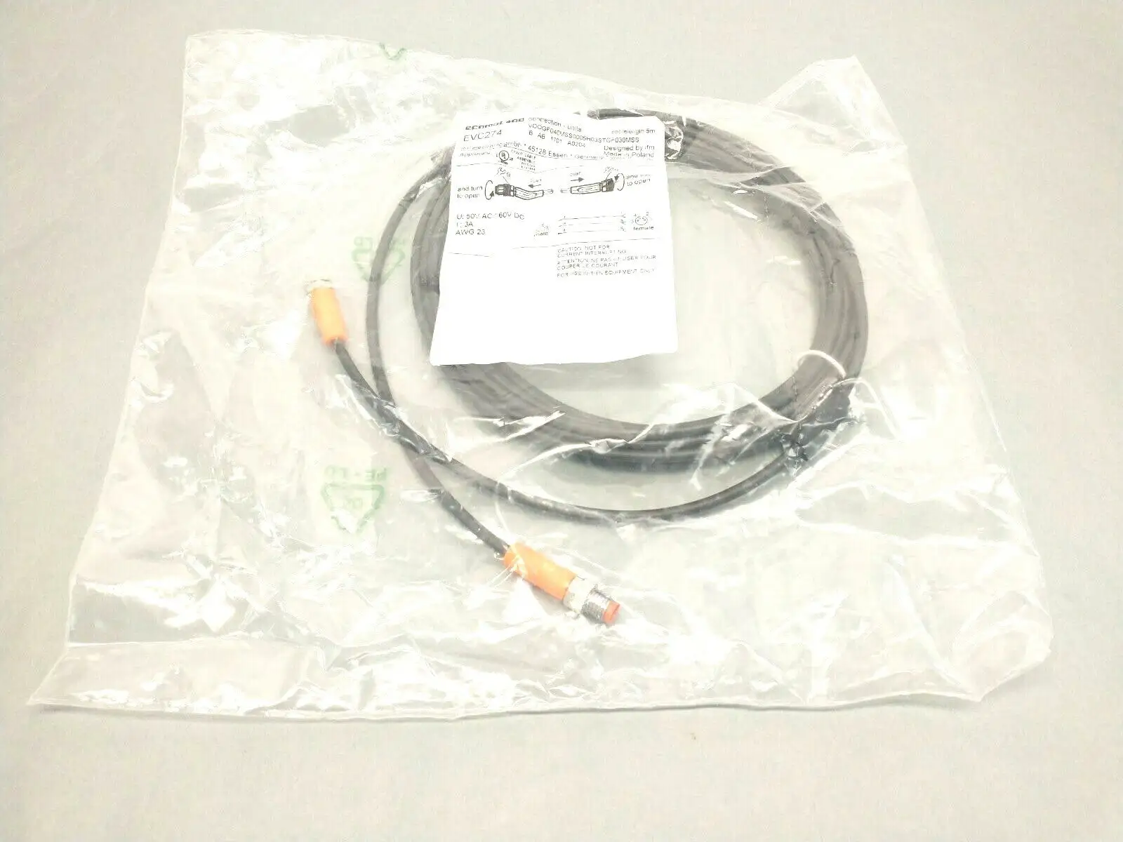 EVC274 | ifm  M-F Straight M8 Connection Cable 5m VDOGF040MSS0005H03STGF030MSS - New