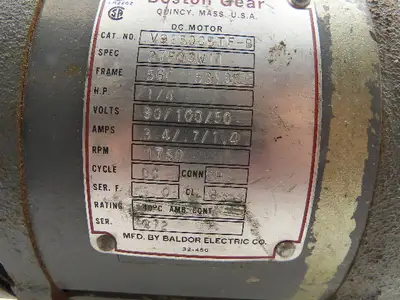 Boston Gear V92500BTF-B Baldor DC Electric Motor 1/4Hp 56C Frame 90VDC 1750RPM