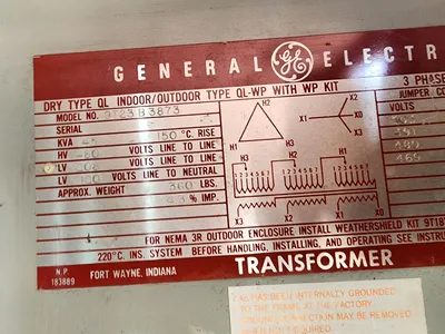 General Electric Dry Type 45kva Transformer