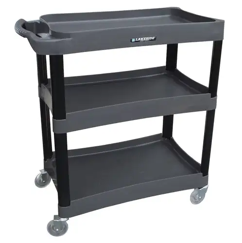 Lakeside 2507 35 3/4" Polymer Bus Cart w/ (3) Levels, Shelves, Black