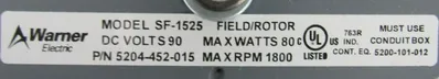NEW WARNER ELECTRIC 5204-452-015 FIELD/ROTOR SF-1525 5204452015