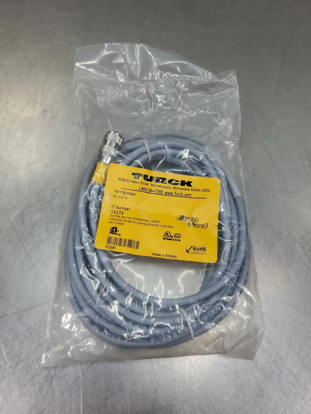 USED Turck RK 4.4T-4 EuroFast U2173 Cordset, 250V, 4A