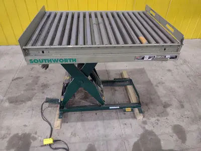 3800 LBS X 60" X 42" SOUTHWORTH MODEL #LS4-36 HYDRAULIC SCISSOR LIFT TABLE WITH ROLLER TOP, 110 VOLT: STOCK #20885
