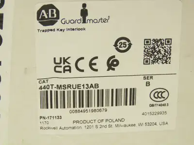 Allen Bradley 440T-MSRUE13AB Guardmaster Trapped Key Interlock Solenoid Release