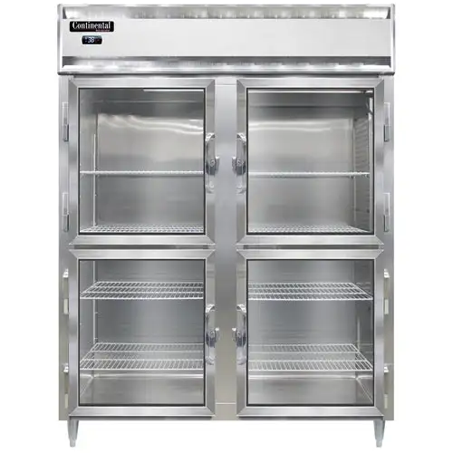 Continental D2RENSSGDHD 57" Two Section Reach In Refrigerator, (4) Left/right Hinge Glass Doors, Top Compressor, 115v