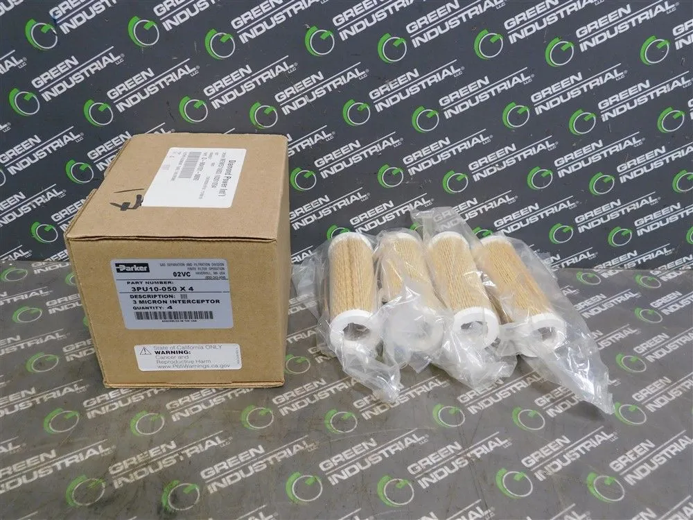 Box of 4 Parker 3PU10-050 Filter Elements 3 Micron Interceptor New