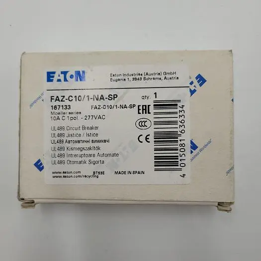 New | in-Stock EATON EATON CIRCUIT BREAKER FAZ-C10/1-NA-SP 10A 1 POLE 277 VAC 167133 Circuit Breakers | ND Industrial Surplus #1221885