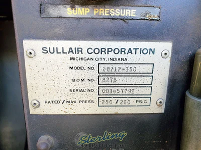 Used SULLAIR 20/12-350 Rotary Screw & Sliding Vane Air Compressors California US | Sterling Machinery Exchange #1467626