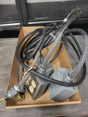 Lot of 3 Industrial Power Outlet Boxes with Cables and Plugs