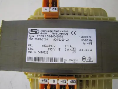 Schneider 900 / 2200 VA Power Transformer Primary 480V Secondary 230V