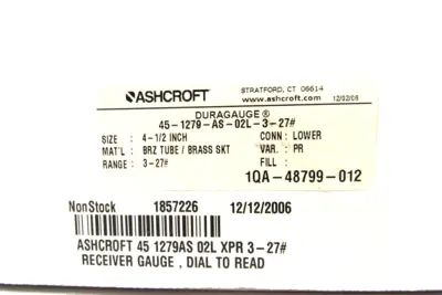 NEW ASHCROFT 45-1279-AS-02L-3-27# DURAGAUGE 451279AS02L327
