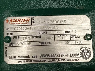 New | in-Stock MASTER POWER TRANSMISSION 7871775001ES Speed Reducers | Surplus Asset Holdings #1204341