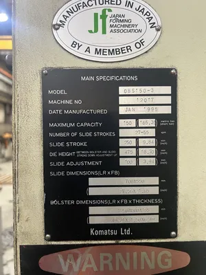 USED 1995 KOMATSU PRESSES KOMATSU OBS 150-3 PRESS