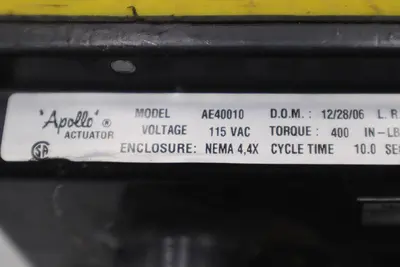 APOLLO AE40010  ACTUATOR 115VAC NEMA 4 TORQUE 400 IN-LBS STOCK 3452-A