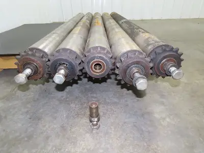 Sprocketed Steel Conveyor Pulley Roller 4.8" Dia x 70"BF  Lot of 5