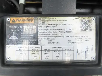 Hyster E80XN Forklift Mast Class IV 2 Stage 4 Lever 144.7" Lift 7000lb