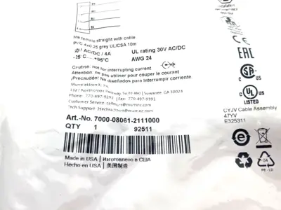 New | in-Stock Murrelektronik Single Ended M8 female 0° A-cod. Cable Cable & Wire Michigan US | Maverick Industrial Sales #1392611