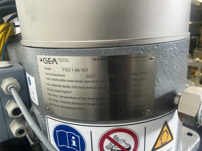 Westfalia FSD 1-06-107 biotech clarifier centrifuge, 316SS.