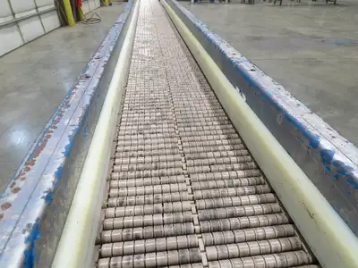 New London Engineering 7.5"x16' Plastic Roller Belt Accumulating Conveyor 30 FPM