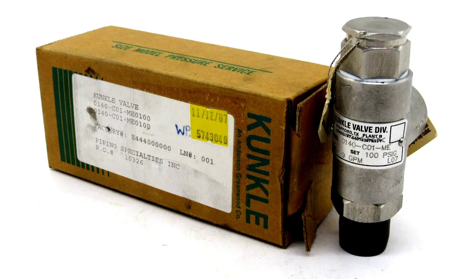 NEW KUNKLE 0140-C01-ME0100 RELIEF VALVE 0140C01ME0100