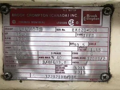 USED BROOK CROMPTON BC75HP