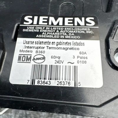 Used Siemens B360 Circuit Breakers California US | Davliegogo LLC #1705362